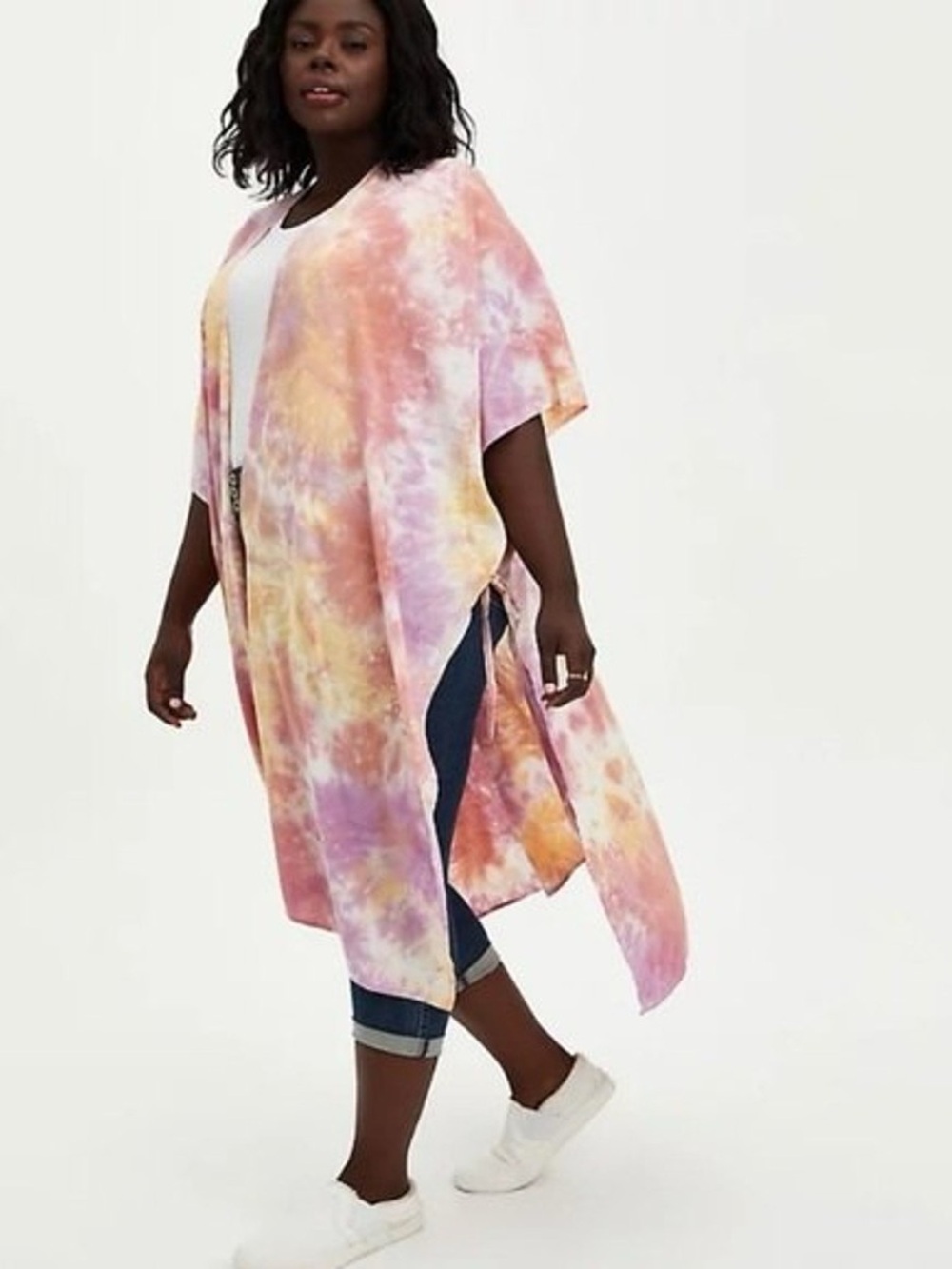 Torrid Tie Dye Side Tie Ruana Open Front Kimono Cover Up